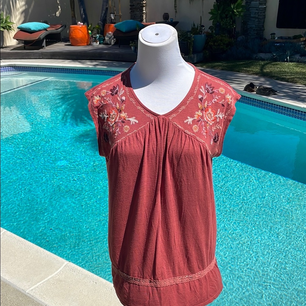 Embroidered Rust Top | Size XS